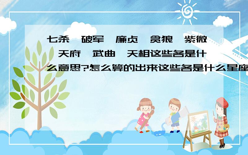 七杀、破军、廉贞、贪狼、紫微、天府、武曲、天相这些各是什么意思?怎么算的出来这些各是什么星座我是天秤座 那我是这些里面的哪一个?怎么算的?1991.8.29