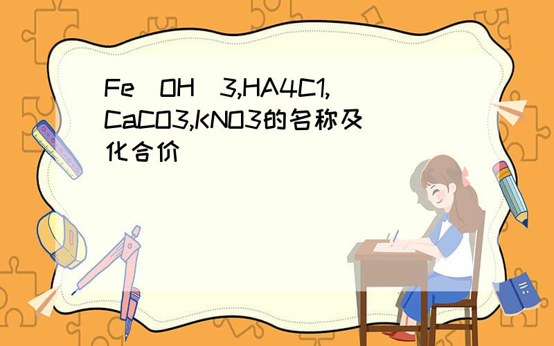 Fe(OH)3,HA4C1,CaCO3,KNO3的名称及化合价