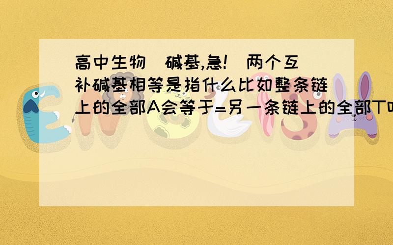 高中生物(碱基,急!)两个互补碱基相等是指什么比如整条链上的全部A会等于=另一条链上的全部T吗?