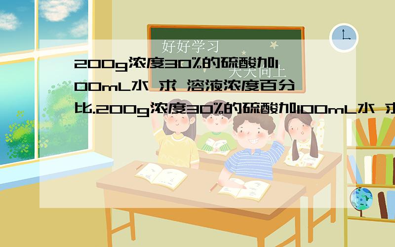 200g浓度30%的硫酸加100mL水 求 溶液浓度百分比.200g浓度30%的硫酸加100mL水 求 溶液浓度百分比.