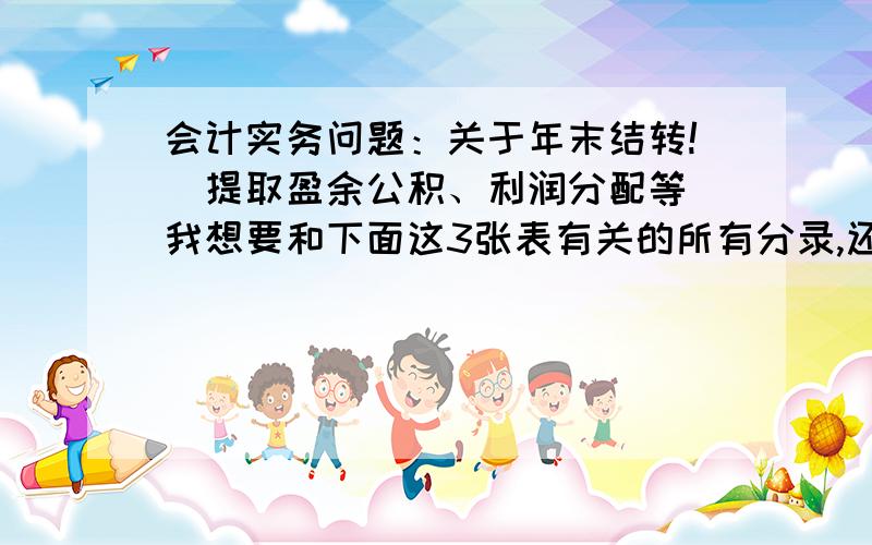 会计实务问题：关于年末结转!（提取盈余公积、利润分配等）我想要和下面这3张表有关的所有分录,还有第3张表应该怎么填!