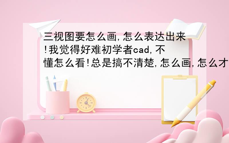 三视图要怎么画,怎么表达出来!我觉得好难初学者cad,不懂怎么看!总是搞不清楚,怎么画,怎么才能看的懂的,请各位懂的指教,没人知道吗