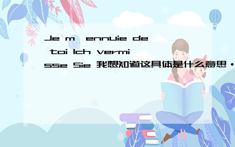 Je m'ennuie de toi Ich vermisse Sie 我想知道这具体是什么意思···好像是德文··麻烦懂的人帮个忙···还有 Tu me manques是什么意思？