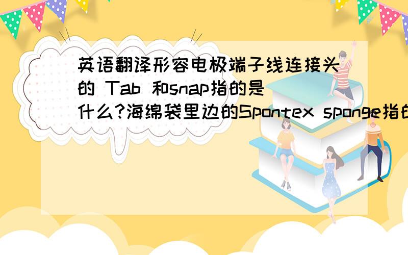 英语翻译形容电极端子线连接头的 Tab 和snap指的是什么?海绵袋里边的Spontex sponge指的是什么海绵?Dermographic pencil指的是什么?