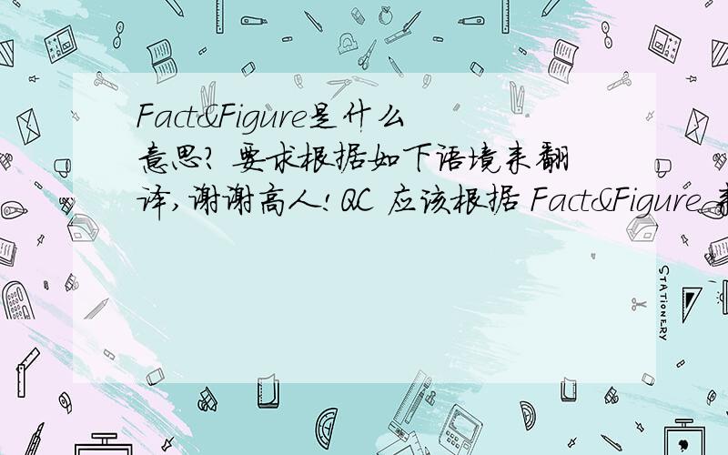 Fact&Figure是什么意思? 要求根据如下语境来翻译,谢谢高人!QC 应该根据 Fact&Figure 来做决定,绝不可 Based on feeling. 传递给上面的信息必须经过 Verified