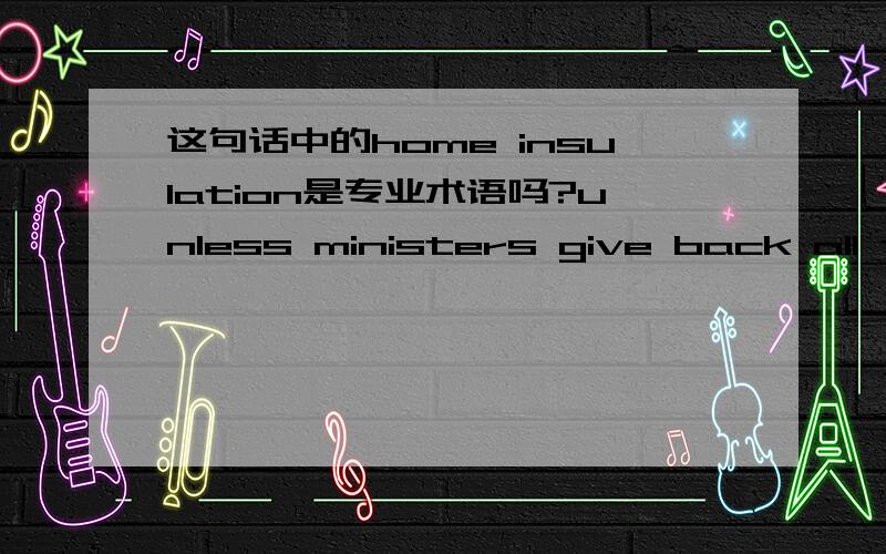 这句话中的home insulation是专业术语吗?unless ministers give back all the cash in the form of benefits, tax breaks and home insulation.这里home insulation的含义是什么?