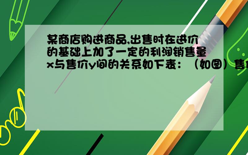 某商店购进商品,出售时在进价的基础上加了一定的利润销售量x与售价y间的关系如下表：（如图）售价栏内的0.10是包装费用.观察下表回答（1）写出用数量x表示售价y的关系式.（2）用56.1元