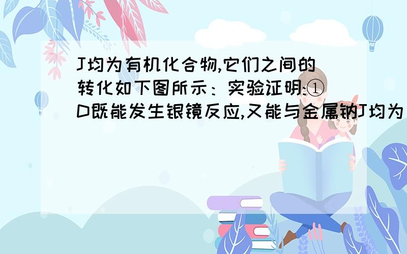 J均为有机化合物,它们之间的转化如下图所示：实验证明:①D既能发生银镜反应,又能与金属钠J均为有机化合物,它们之间的转化如下图所示：  实验证明: ①D既能发生银镜反应,又能与金属钠反