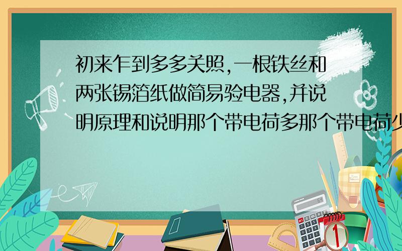 初来乍到多多关照,一根铁丝和两张锡箔纸做简易验电器,并说明原理和说明那个带电荷多那个带电荷少.最好画出图,