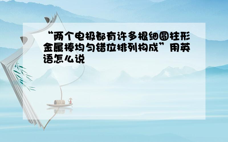 “两个电极都有许多根细圆柱形金属棒均匀错位排列构成”用英语怎么说