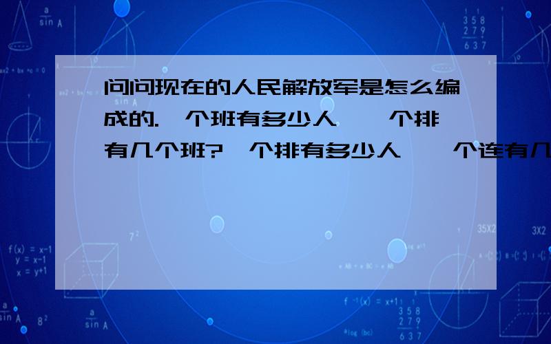 问问现在的人民解放军是怎么编成的.一个班有多少人,一个排有几个班?一个排有多少人,一个连有几个排?以此类推.