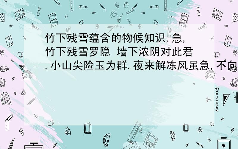 竹下残雪蕴含的物候知识,急,竹下残雪罗隐 墙下浓阴对此君,小山尖险玉为群.夜来解冻风虽急,不向寒城减一分.