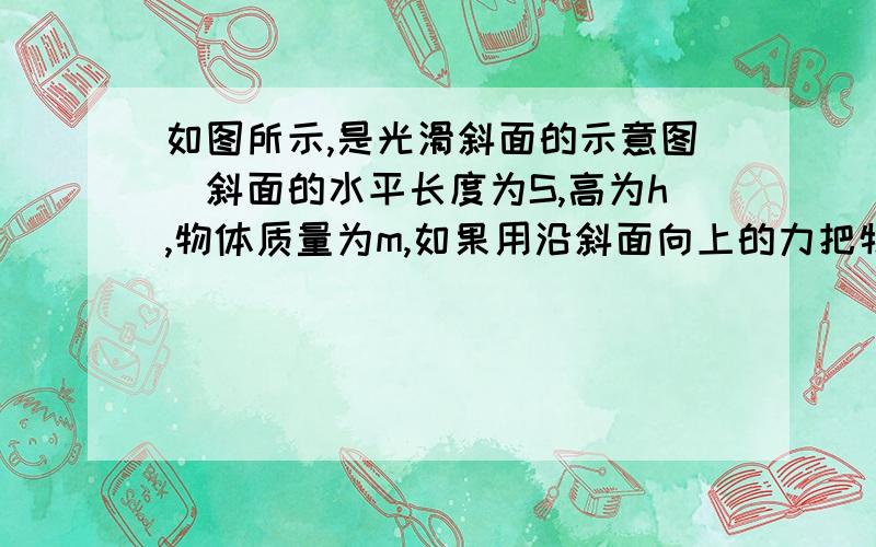 如图所示,是光滑斜面的示意图．斜面的水平长度为S,高为h,物体质量为m,如果用沿斜面向上的力把物体从斜面底端匀速拉到顶端,那么,物体受到的合力为 _________ ,为什么合力为0,