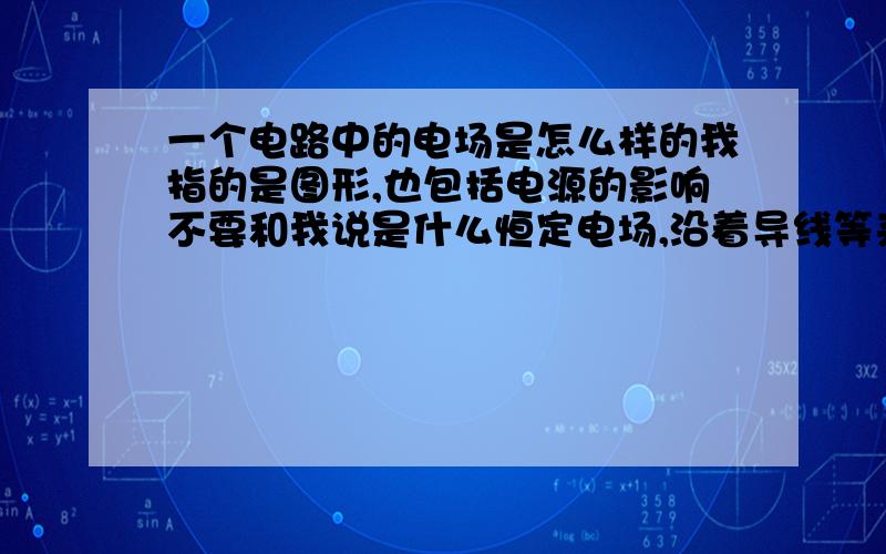 一个电路中的电场是怎么样的我指的是图形,也包括电源的影响不要和我说是什么恒定电场,沿着导线等来忽悠我就是一个电池一个电灯泡