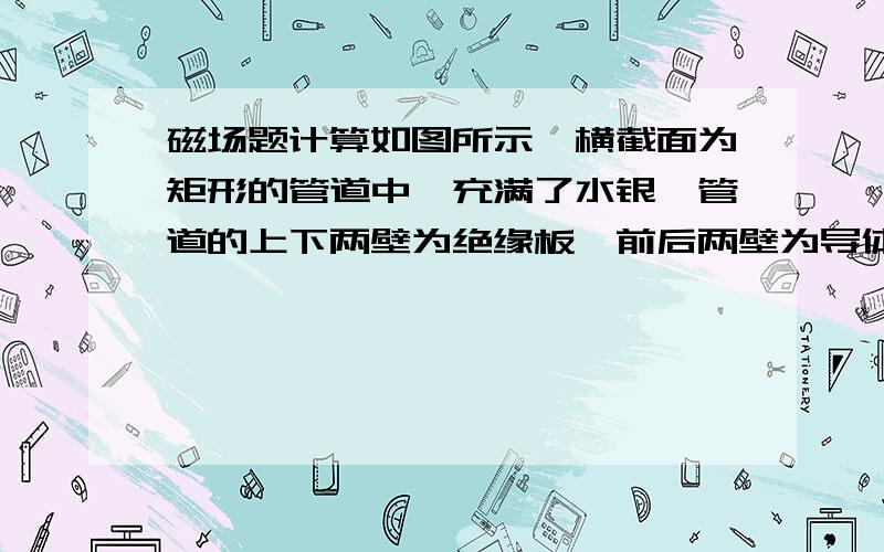 磁场题计算如图所示,横截面为矩形的管道中,充满了水银,管道的上下两壁为绝缘板,前后两壁为导体板（图中斜线部分）,两导体板被一导线cd短路.管道的高度为a,宽度为b,长度为L.当加在管道