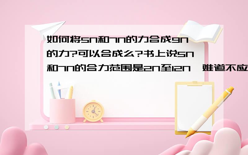 如何将5N和7N的力合成9N的力?可以合成么?书上说5N和7N的合力范围是2N至12N,难道不应该要不然是2N要不然是12N么?