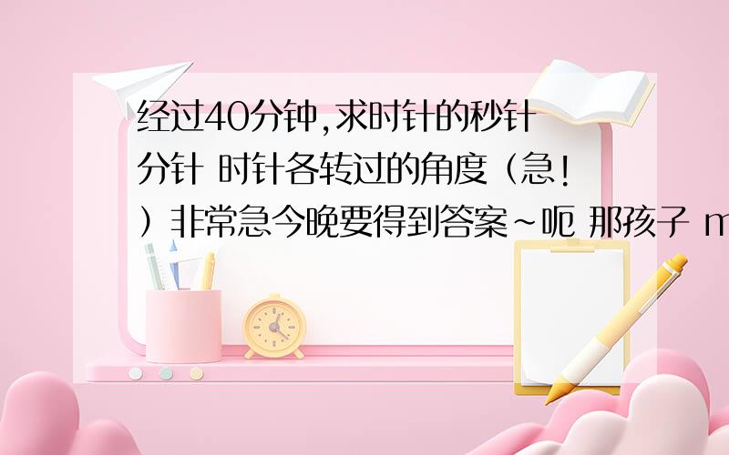 经过40分钟,求时针的秒针 分针 时针各转过的角度（急!）非常急今晚要得到答案~呃 那孩子 ms做错了是应该蛮简单的应该是-14400°-240°-20°