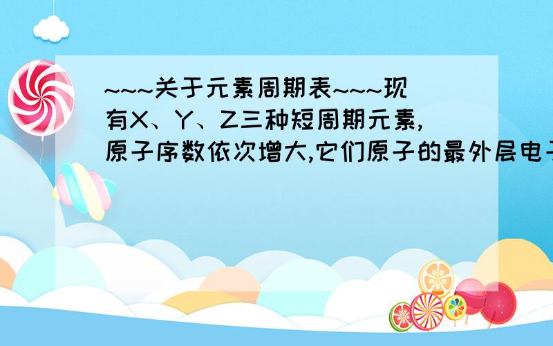 ~~~关于元素周期表~~~现有X、Y、Z三种短周期元素,原子序数依次增大,它们原子的最外层电子数之和为20,X,Y是同周期相邻元素,Y、Z是同主族相邻元素,写出它们的元素符号：X______,Y______,Z_______