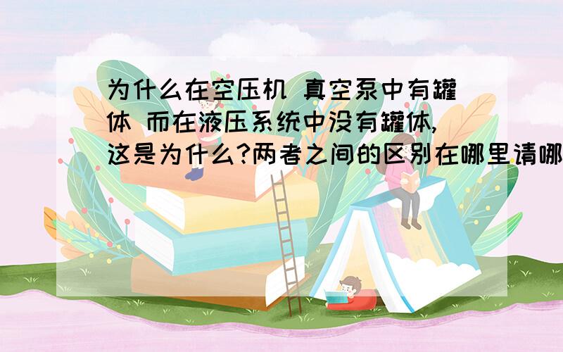 为什么在空压机 真空泵中有罐体 而在液压系统中没有罐体,这是为什么?两者之间的区别在哪里请哪位高手给我解释一下,在此谢谢