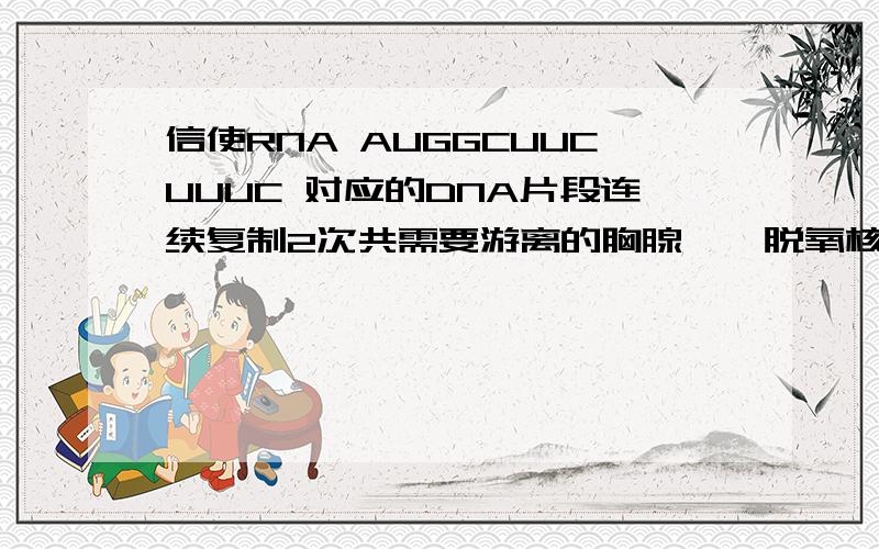 信使RNA AUGGCUUCUUUC 对应的DNA片段连续复制2次共需要游离的胸腺嘧啶脱氧核苷酸的数目为?