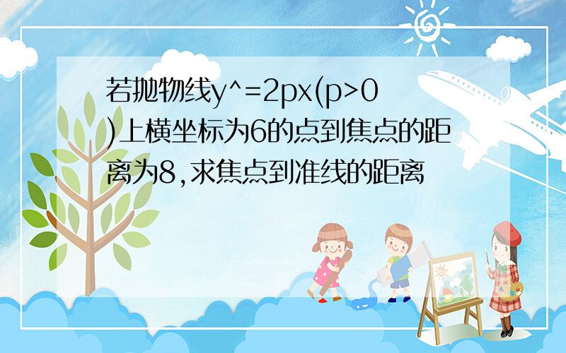 若抛物线y^=2px(p>0)上横坐标为6的点到焦点的距离为8,求焦点到准线的距离