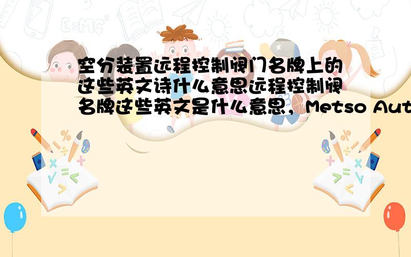 空分装置远程控制阀门名牌上的这些英文诗什么意思远程控制阀名牌这些英文是什么意思，Metso Automation MAPAG GmbHMAPAG Job:2336900 Unique-No。：51282TYPE 40H431R150BODY 1.0460，1.0425，1.0570NPS 40 CL 150 PS=0.7M