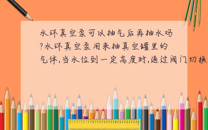 水环真空泵可以抽气后再抽水吗?水环真空泵用来抽真空罐里的气体,当水位到一定高度时,通过阀门切换改为抽水,