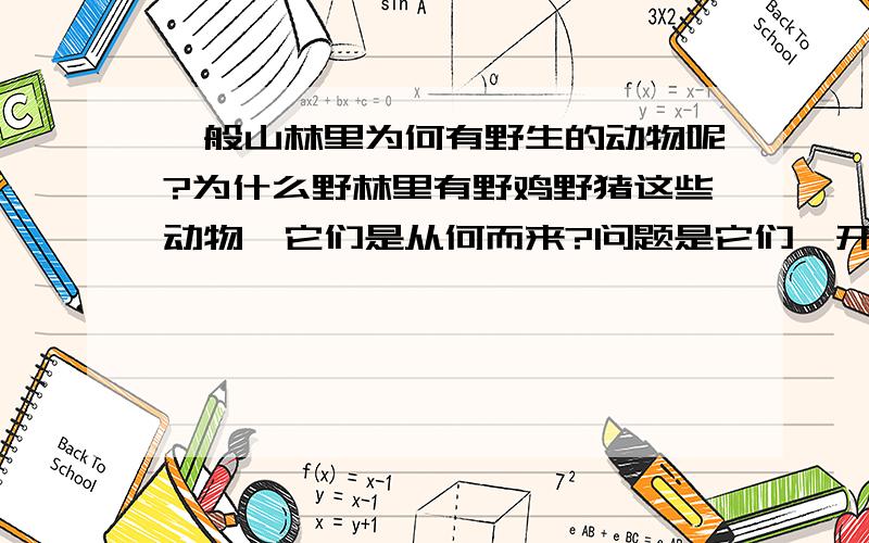 一般山林里为何有野生的动物呢?为什么野林里有野鸡野猪这些动物,它们是从何而来?问题是它们一开始就存在吗?自然演变这个不假,但周期也长啊?因为朋友家那边有个大林子,三年前没有动物