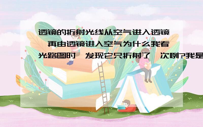 透镜的折射光线从空气进入透镜,再由透镜进入空气为什么我看光路图时,发现它只折射了一次咧?我是这样想：透镜有两个面,首先,空气进入透镜的第一面,（由空气进入不同介质）光线偏折一