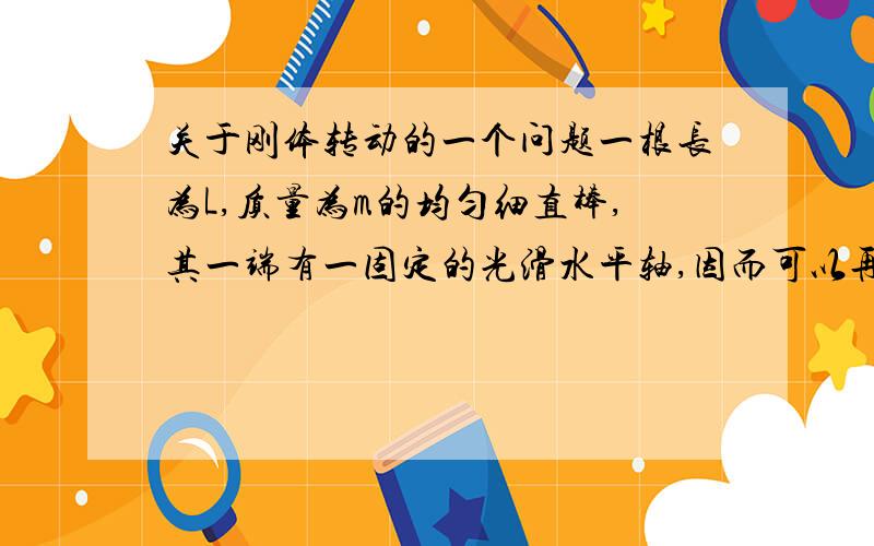 关于刚体转动的一个问题一根长为L,质量为m的均匀细直棒,其一端有一固定的光滑水平轴,因而可以再竖直平面内转动.最初棒静止在水平位置,当它下摆θ角时,）