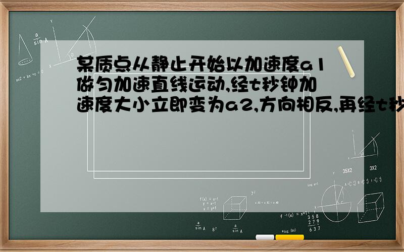 某质点从静止开始以加速度a1做匀加速直线运动,经t秒钟加速度大小立即变为a2,方向相反,再经t秒钟恰好回到原出发点,则a1,a2的比值为：1:3如果v-t图的话,不能画成是一个等腰三角形吗?