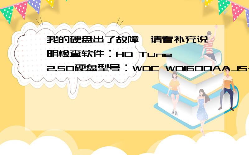 我的硬盘出了故障,请看补充说明检查软件：HD Tune 2.50硬盘型号：WDC WD1600AAJS-60B4A(160GB)故障：打开“+健康”选项卡,健康状态：不及格ID:(B8)(未知属性)当前：93最差：93极限：97数据：7状态：不