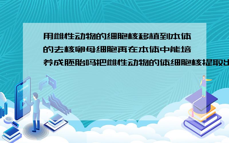 用雌性动物的细胞核移植到本体的去核卵母细胞再在本体中能培养成胚胎吗把雌性动物的体细胞核提取出来,移植到此雌性动物的去核卵母细胞中,再送回体内能重新培育成一个新的胚胎吗