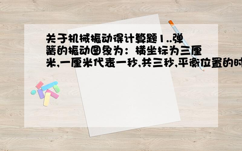 关于机械振动得计算题1..弹簧的振动图象为：横坐标为三厘米,一厘米代表一秒,共三秒,平衡位置的时间分别为零秒,一秒,两秒,三秒.纵坐标以O为中心分上下,上面为一厘米,半厘米代表五厘米,