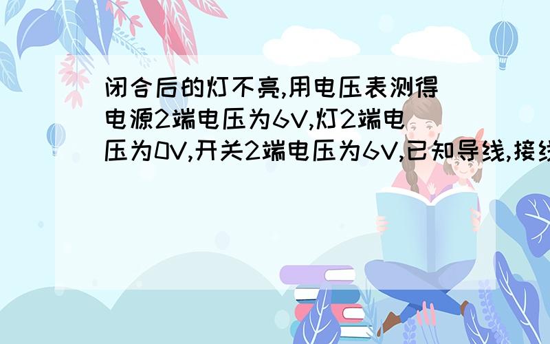 闭合后的灯不亮,用电压表测得电源2端电压为6V,灯2端电压为0V,开关2端电压为6V,已知导线,接线柱OK.怀疑是电路是断路,可能开关接触不良,而灯丝未断.‘为什么怀疑是对呢?注意啊,仔细的讲讲~.