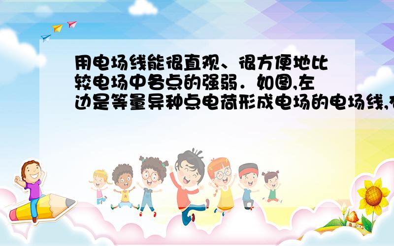 用电场线能很直观、很方便地比较电场中各点的强弱．如图,左边是等量异种点电荷形成电场的电场线,右边是场中的一些点：O是电荷连线的中点,E、F是连线中垂线上相对O对称的两点,B、C和A