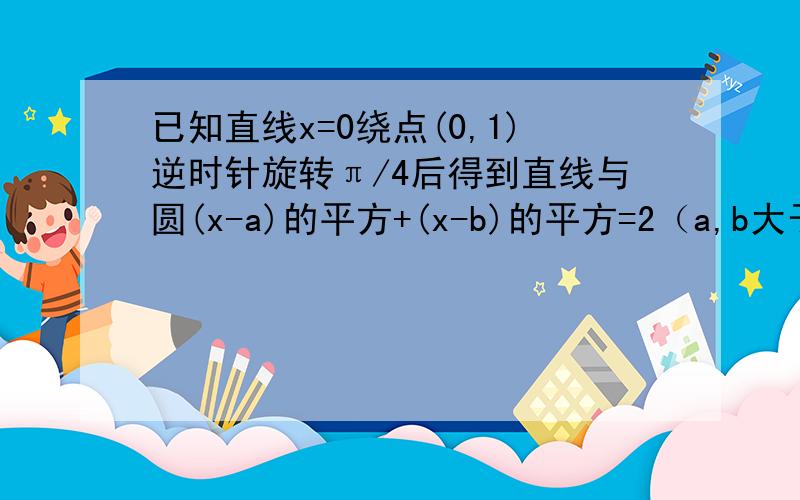 已知直线x=0绕点(0,1)逆时针旋转π/4后得到直线与圆(x-a)的平方+(x-b)的平方=2（a,b大于0）相切,则1/a+4/b的最小值为( _)A.1 B.2 C.3 D.4