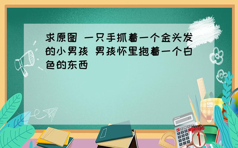 求原图 一只手抓着一个金头发的小男孩 男孩怀里抱着一个白色的东西