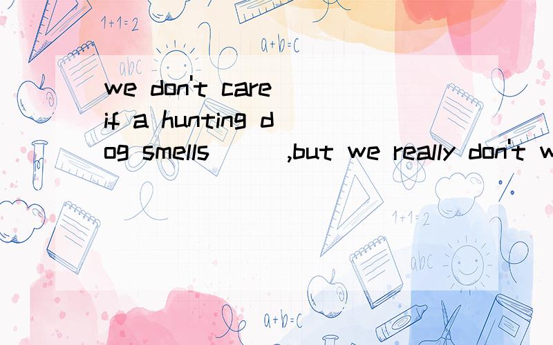 we don't care if a hunting dog smells ( ),but we really don't want him to smell( )A.well;well B.bad;bad C.well;badly D.badly;bad应该选哪个