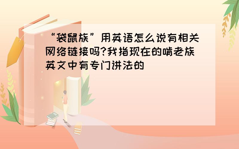 “袋鼠族”用英语怎么说有相关网络链接吗?我指现在的啃老族英文中有专门讲法的