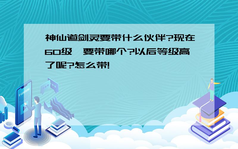 神仙道剑灵要带什么伙伴?现在60级,要带哪个?以后等级高了呢?怎么带!