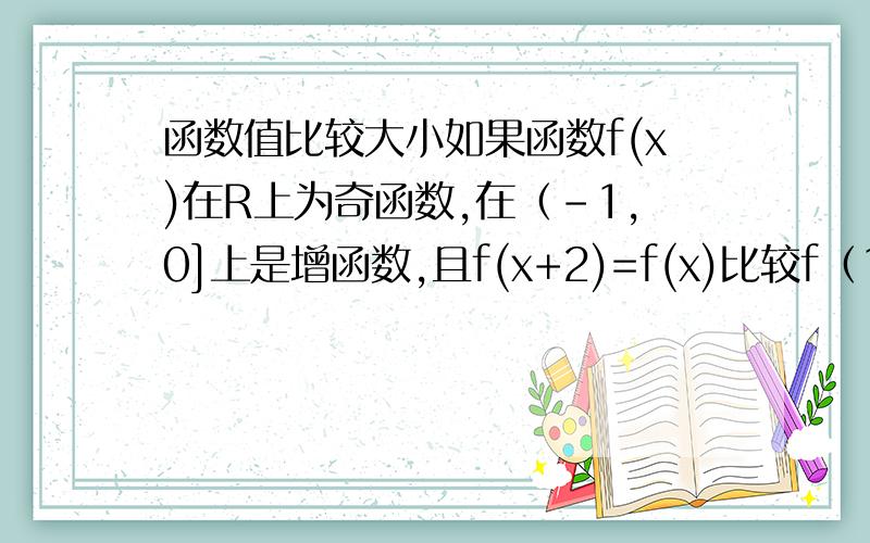 函数值比较大小如果函数f(x)在R上为奇函数,在（-1,0]上是增函数,且f(x+2)=f(x)比较f（1/3）f(2/3) f(1)的大小这个-1,1不在定义域里面该怎么办啊?急,马上就要.