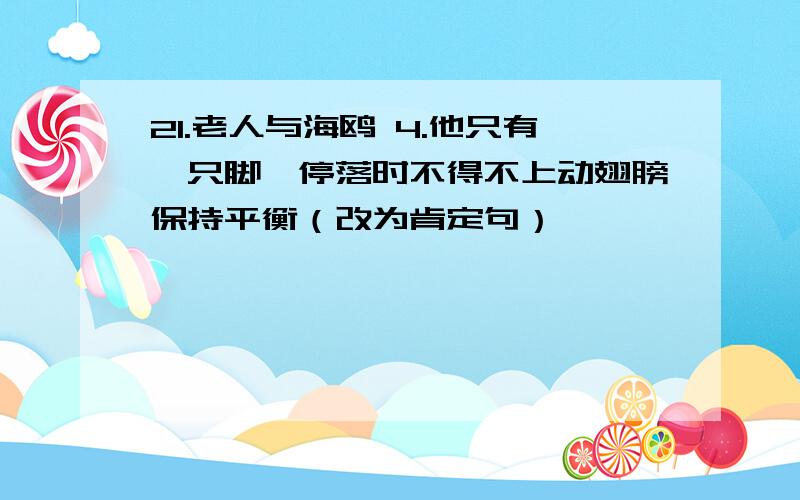 21.老人与海鸥 4.他只有一只脚,停落时不得不上动翅膀保持平衡（改为肯定句）