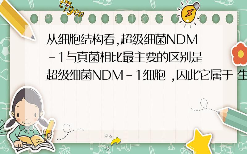 从细胞结构看,超级细菌NDM-1与真菌相比最主要的区别是超级细菌NDM-1细胞 ,因此它属于 生物