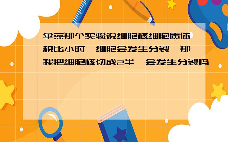 伞藻那个实验说细胞核细胞质体积比小时,细胞会发生分裂,那我把细胞核切成2半,会发生分裂吗