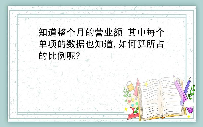 知道整个月的营业额,其中每个单项的数据也知道,如何算所占的比例呢?