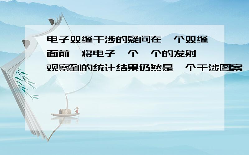 电子双缝干涉的疑问在一个双缝面前,将电子一个一个的发射,观察到的统计结果仍然是一个干涉图案,而不是两个衍射图案的概率叠加.这到底是怎么回事?友情提示 坚决的不要复制粘贴.