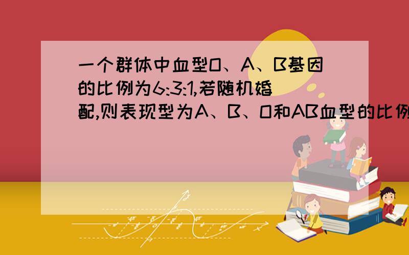 一个群体中血型O、A、B基因的比例为6:3:1,若随机婚配,则表现型为A、B、O和AB血型的比例为（ ）A、0.45 0.13 0.36 0.06B、0.13 0.45 0.36 0.06C、0.06 0.36 0.45 0.13D、0.45 0.36 0.13 0.06