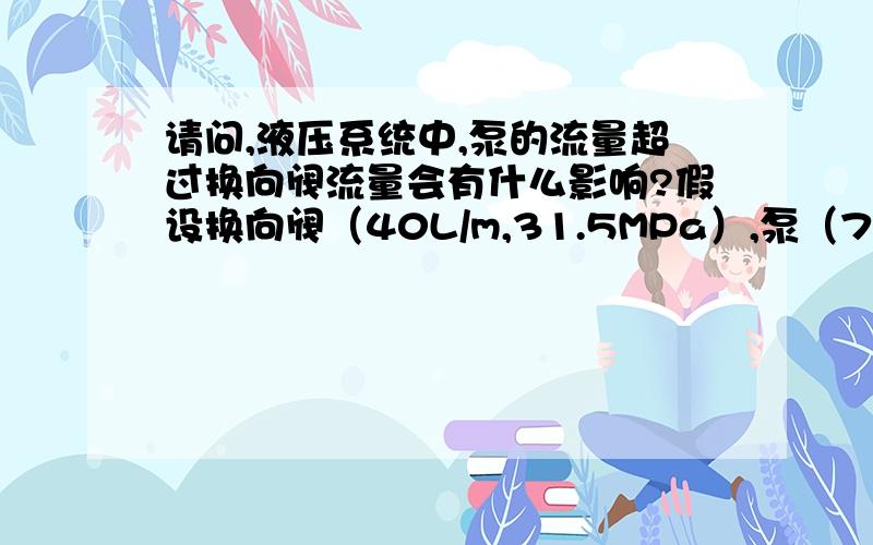 请问,液压系统中,泵的流量超过换向阀流量会有什么影响?假设换向阀（40L/m,31.5MPa）,泵（70L/m,20MPa）,油缸负载较小主要是要求流量.我可不可以让泵在较高压力下使通过换向阀的流量加大?