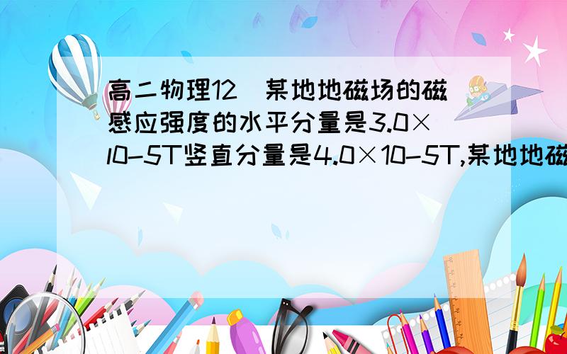 高二物理12．某地地磁场的磁感应强度的水平分量是3.0×l0-5T竖直分量是4.0×10-5T,某地地磁场的磁感应强度的水平分量是3.0×l0-5T竖直分量是4.0×10-5T,则地磁场磁感应强度的大小为 ,方向为 ,在水